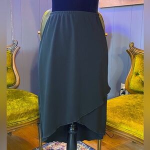 Vintage 90s David Paul New York Faux Wrap Asymmetrical Black Midi Skirt